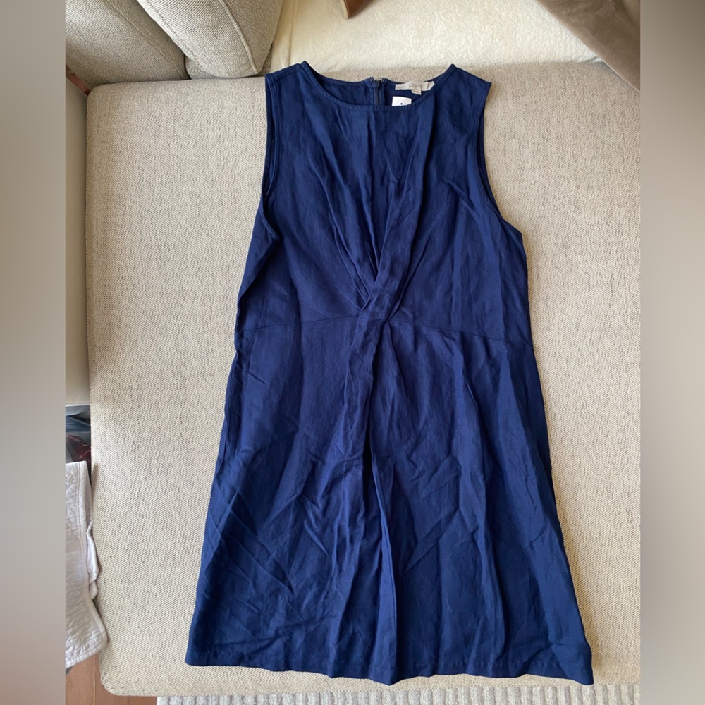 LOFT Sleeveless Linen Blend Dress in Navy | Size 16